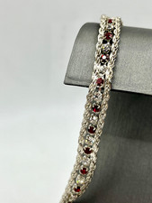 Vintage 1950s Red  Clear Rhinestone Silver Tone Bracelet