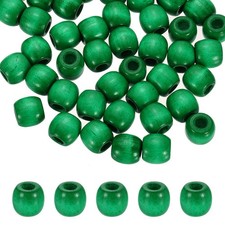 120Pcs Wooden Loose Beads, Colored Round Pony Wood Beads for Crafts, Green