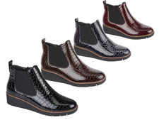 Women's Jo & Joe Ankle Boot 4-8 Black/Burgundy/Navy/Brown-Croc Print Low Wedge