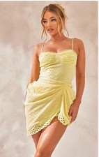 Prettylittlething PLT Lemon Yellow Broderie Shift Dress Size 6