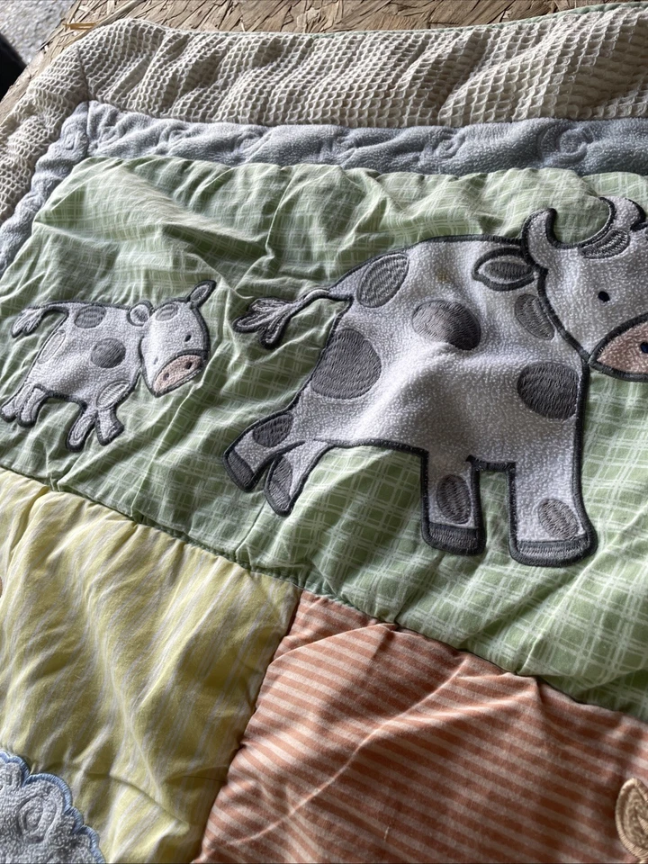 "Manta edredón cuna bebé animales de granja vacas cerdos ovejas pollitos 42 X 34""" Foto 4 de 4