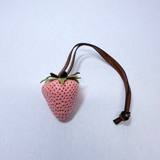 Pink Strawberry Bag Charm Fruit Purse Pendant Accessory with Leather Strap