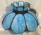 Vintage MCM Blue White Slag Glass Hanging Chandelier Lamp Tiffany Style