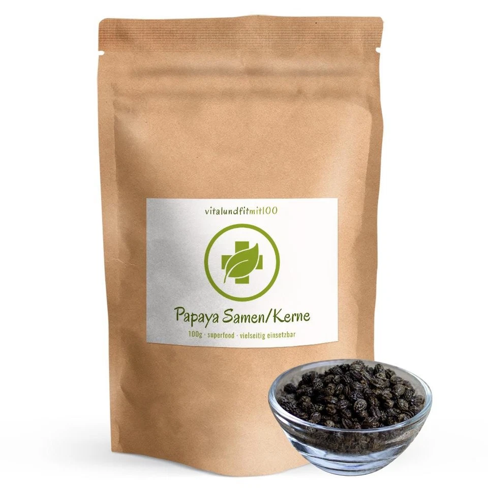 VITALUNDFITMIT100 GMBH, SIEMENSSTR. 10, 41363 JÜCHEN Papaya Kerne/Samen 100 g - schonend getrocknet - hoher Papain Gehalt - vegan