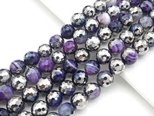 Half Silver Plated Natural Purple Banded Agate Round Faceted Beads, Sku UA129