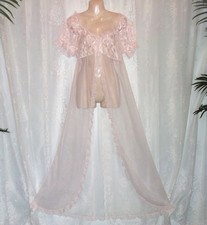 Med. Pink,sheer chiffon,vintage peignoir,for nightgown,negligee,robe,cover up