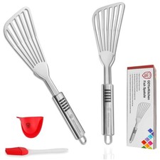 Durable Stainless Steel Fish Spatula Set of 2 - Non-Slip Design & Accessories