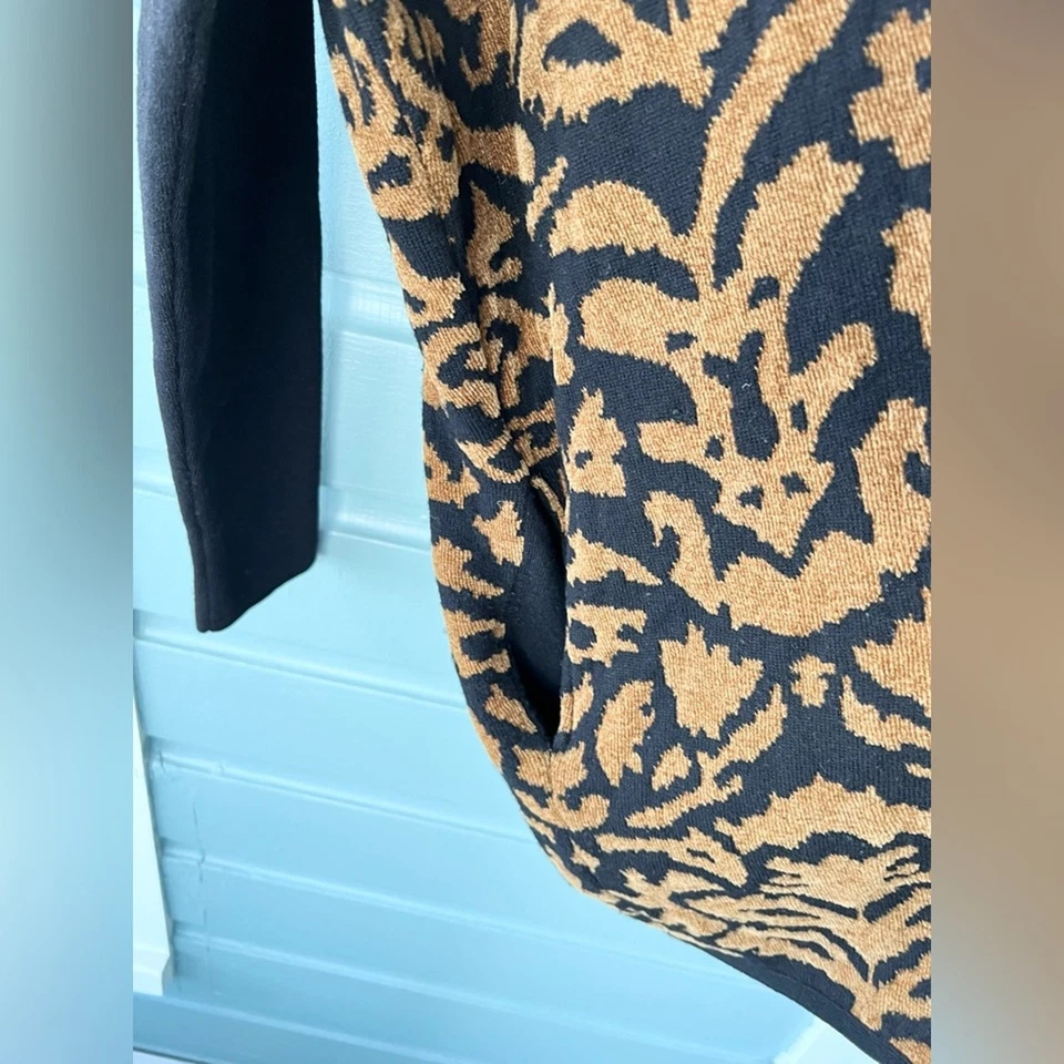 Cardigã Lafayette 148 S estampa animal mistura de lã chenille preto bronzeado outono quente - Imagem 4 de 4