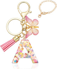 Pink Butterfly Initial Keychain for Women Girls, Cute Letter Key Chains Cute S
