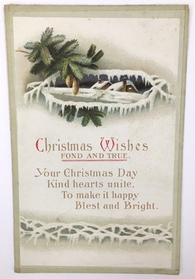 Christmas Wishes Fond and True Postcard Blest and Bright Greetings Divided Back