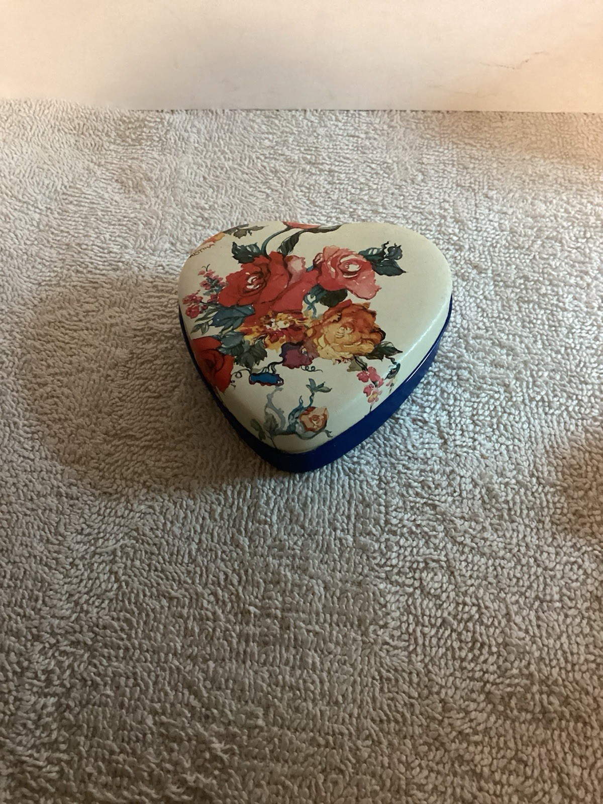 Tin With Candle Tudor Garden Floral Print Unused Heart Shape