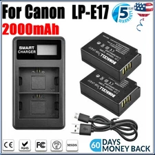 2x 2.0Ah LP-E17 Battery + LCD Dual Charger for Canon EOS M3 M5 M6 750D 800D SL2