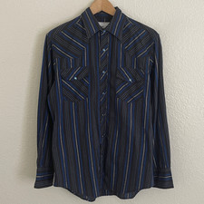 Wrangler Shirt Mens M Western Wear Wrancher Metallic Black Pearl Snap Button
