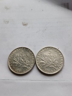 2 Monnaies Argent De 2 Francs Semeuse