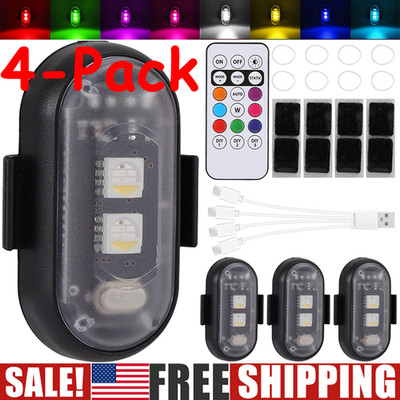 Wireless RGB LED Strobe Lights w/Remote Control Waterproof For Bike Car Aircraft