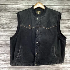 Wyoming Traders Vest Mens 2XL Black Western Cowboy Brown Trim Rodeo Outerwear