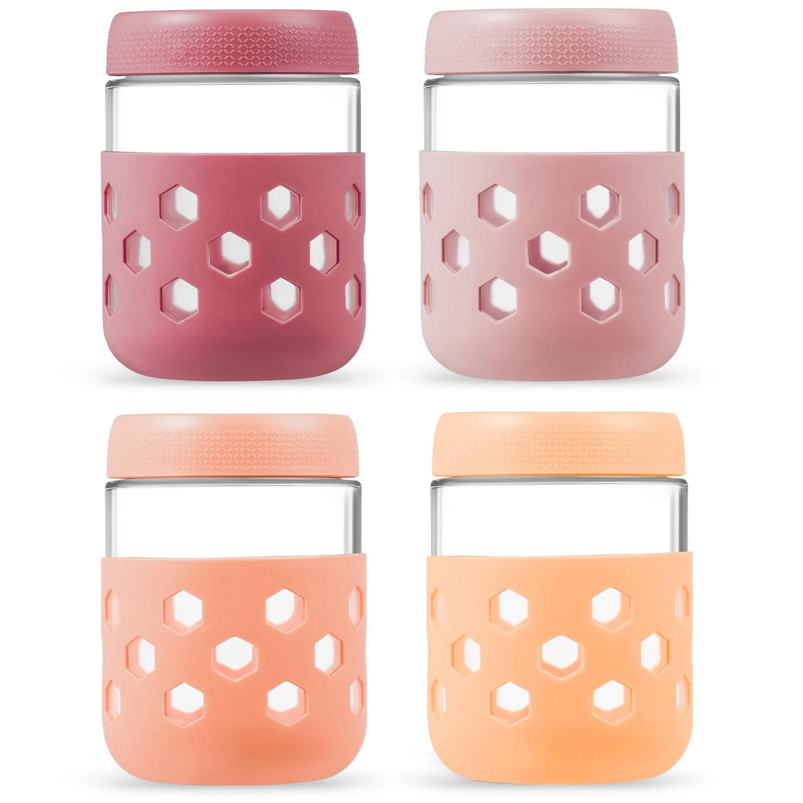 16oz Overnight Oats Containers with Silicone Sleeves, 4-Pack Wide Mouth Glass...
