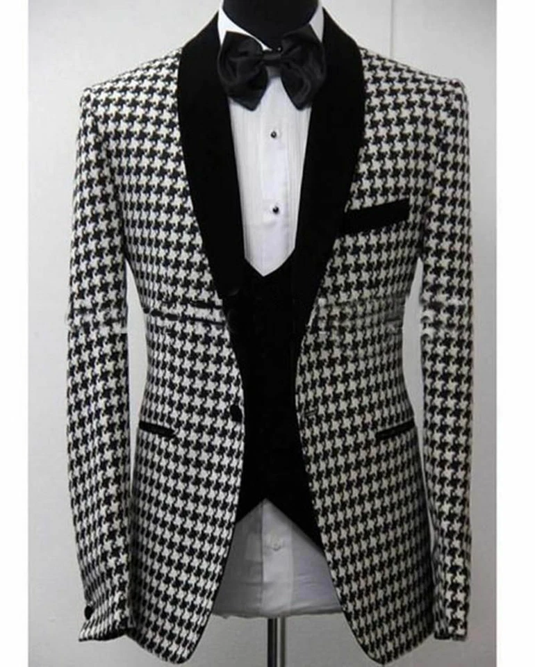 Houndstooth Suits for Men Checkered Jacket Weave Fabric Tailored Casual Clothes  - Image 2 of 4