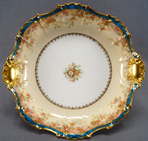 Coiffe Blakemen & Henderson Limoges Peach Floral Bluegreen & Gold 10 1/2 Bowl