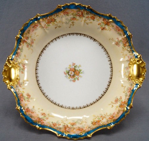 Coiffe Blakemen & Henderson Limoges Peach Floral Bluegreen & Gold 10 1/2 Bowl - Picture 1 of 12