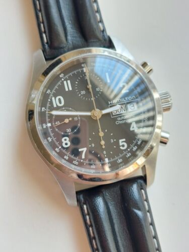 Hamilton 38 mm Automatic Chronograph 25j Swiss Silver Leather Band H714560 RARE - Picture 3 of 10