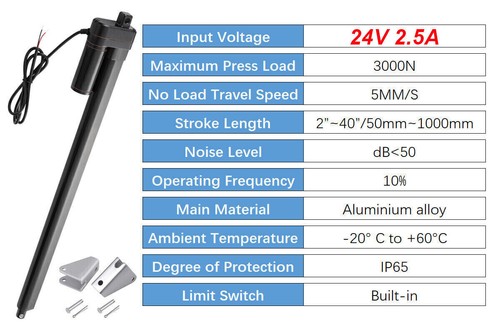 24V 3000N 50mm-1000mm 5mm/s Linearantrieb Linear Actuator Elektromotor IP65 - Picture 2 of 45