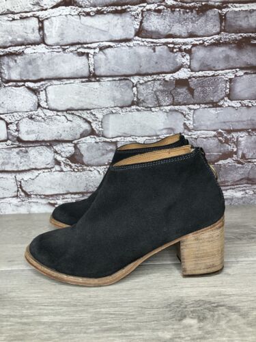 BEEK Falcon Black Suede Leather Back Zip Stacked Heel Booties Women’s 7M US/38EU