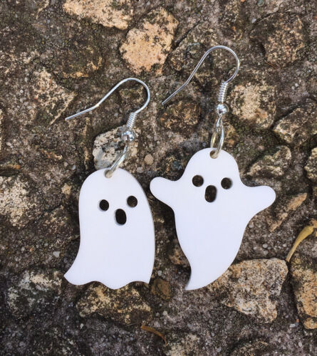 Ghost Earrings Laser Cut White Acrylic Gift Ideas Halloween Cute And Spooky