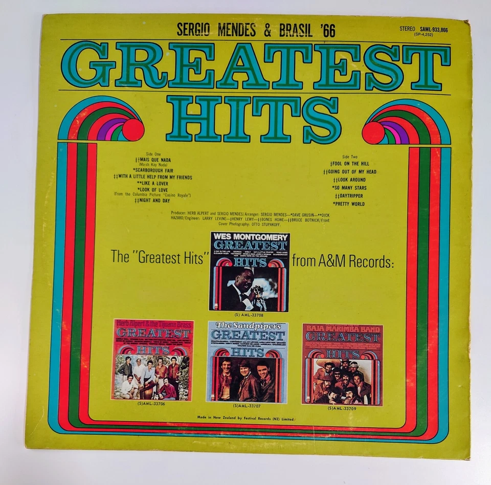 SERGIO MENDES & BRASIL 66 “Greatest Hits” - LP  Record Vinyl, New Zealand - EX - Image 3 of 4