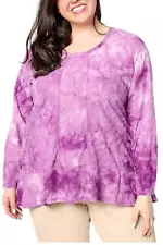 LOGO by Lori Goldstein Women's Jacquard Top w Ruffle Hem Grape