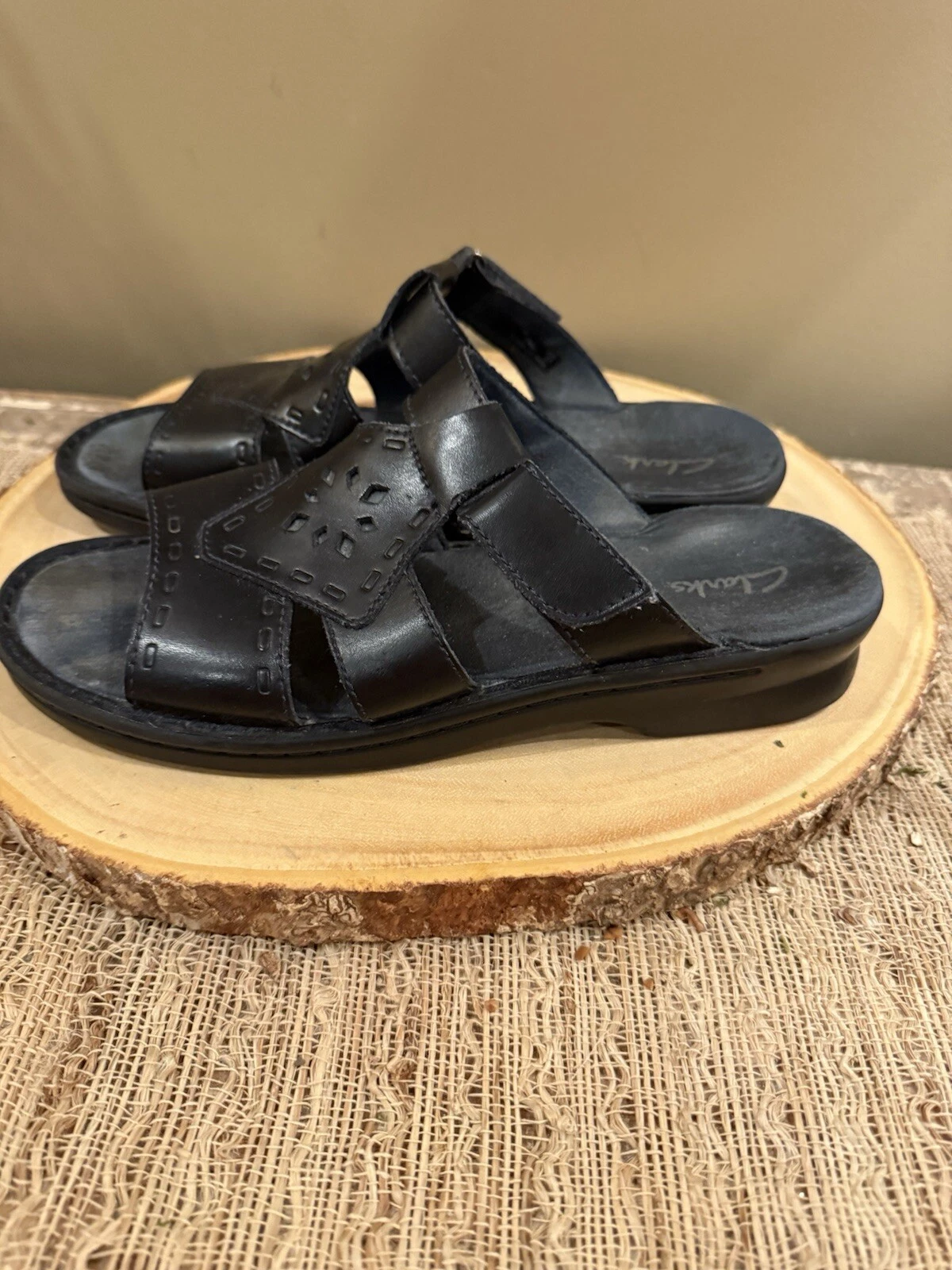 Sandali donna Clarks Bendables Ella neri in pelle slide taglia 8 usati in ottime condizioni