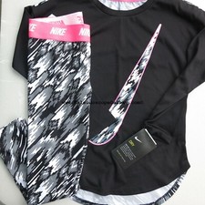 Nike Girls Size 6X Winter Dri-fit Leggings  Top Black Gray  68