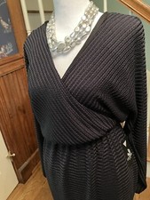 NEW Guess Black Mock Wrap Designer Dress Textured Nylon Poly Fabric Size S Lined