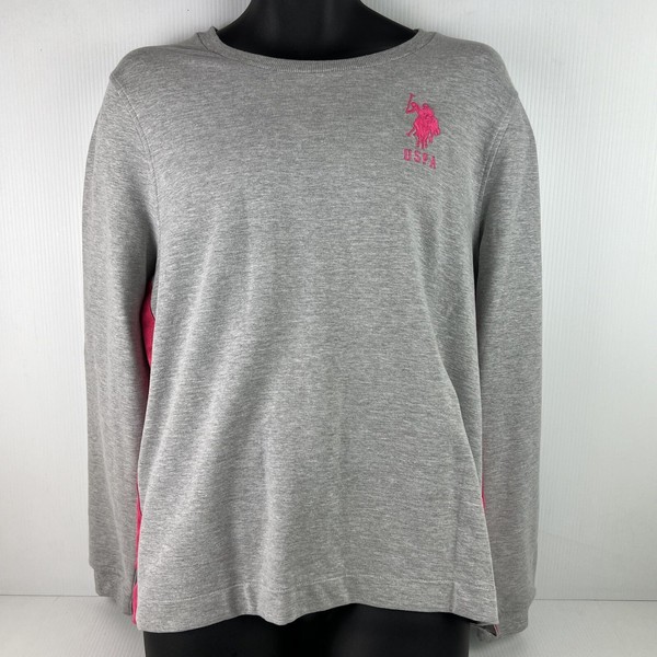 U.S. Polo Assn. Crew Neck Embroidered Logo Sweater Womens XL Grey/Pink 58/67