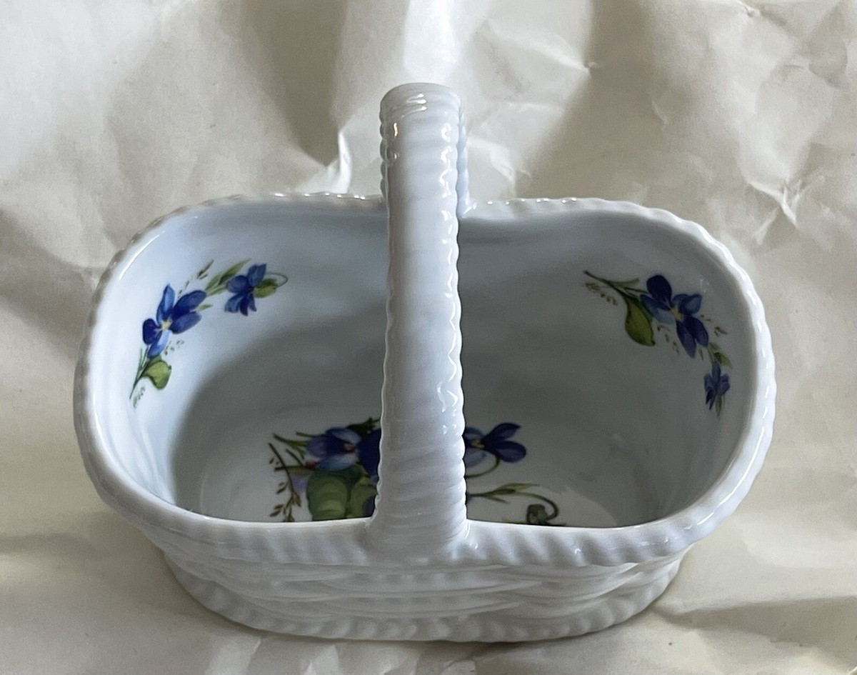 Vintage LEC Leclair Limoges France Porcelain Basket With Blue