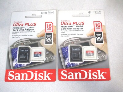 Sandisk Ultra Plus 32 GB MicroSDHC UHS-I Card with Adapter - Lot of 2 