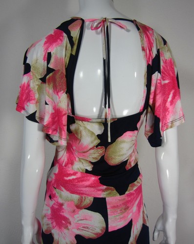 Groovy short sleeve maxi sweetheart neck dress size large blue pink floral - Picture 3 of 12