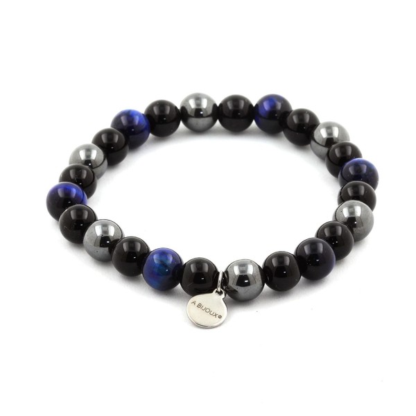 Steine Und Mineralien. Armband Perlen Tigerauge Blau + HäMatit + Schwarze Achat-image