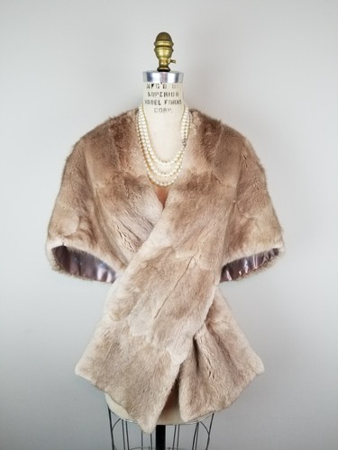 Vintage Silver Taupe Mink Stole Fur w/ Cross Feature * Bridal Mink Cape Capelet - Picture 3 of 12