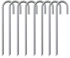 8 Pack 16" Galvanized Rebar Stakes Heavy Duty J Hook Ground Anchors Curved St...