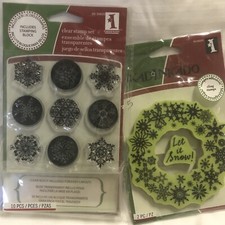 Lot Of 2- Inkadinkado Clear / Rubber Cling Stamp Sets Plus Clear Stamping Block