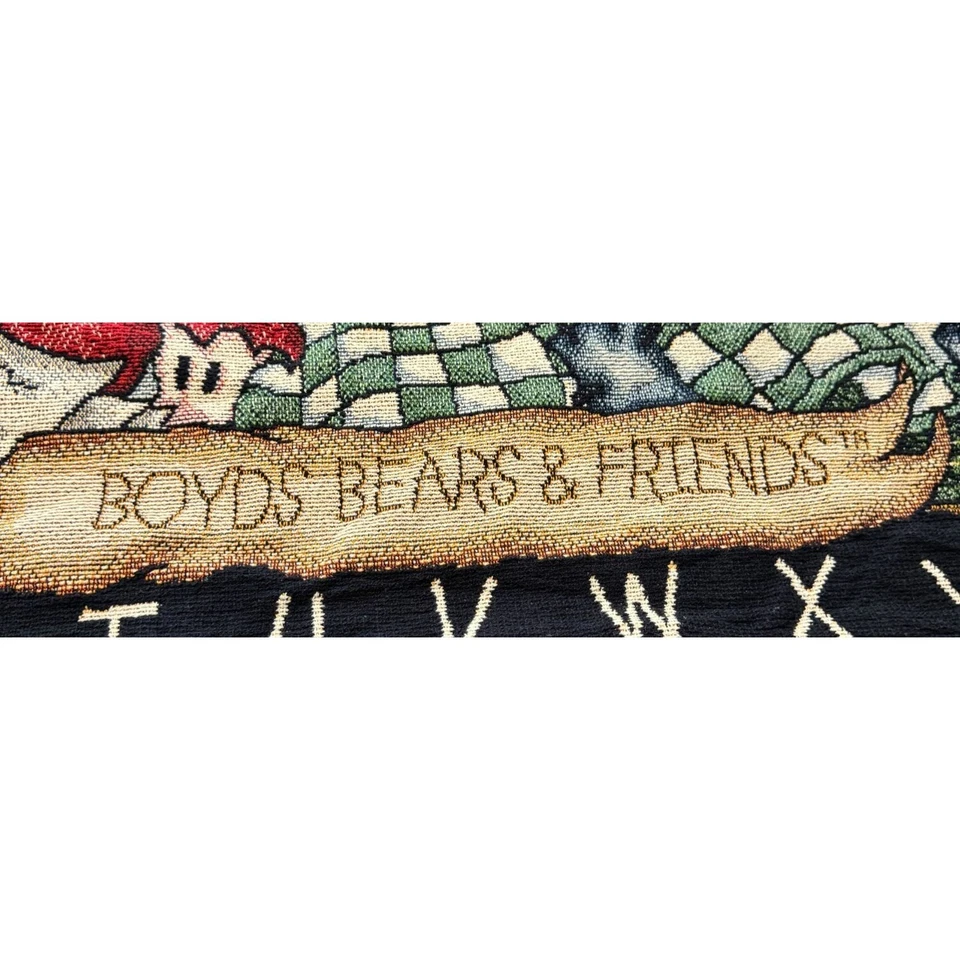 COBERTOR DE TAPEÇARIA VINTAGE BOYD'S BEARS LANCE PROFESSOR ESCOLA ABCs 48" X 64" Fabricado nos EUA - Imagem 3 de 4