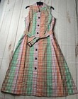 Kate Spade New York Shirt Dress Multi L Rainbow Plaid Cotton Belted Button Front