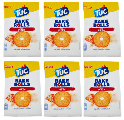 6x Tuc Bake Rolls Pizza Dünne und Knusprige Brotchips mit Pizzageschmack 150g