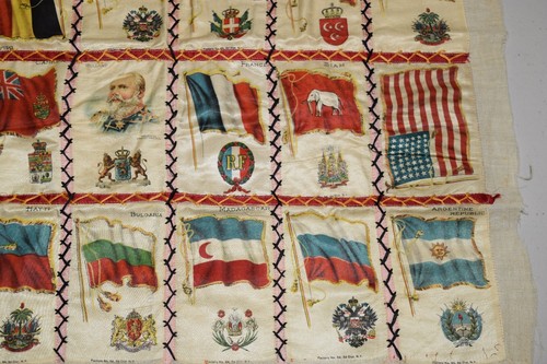 Antique Tobacco Cigarette Silk Flag Quilted Embroidered Textile Remnant 14 x 18" - Picture 3 of 7