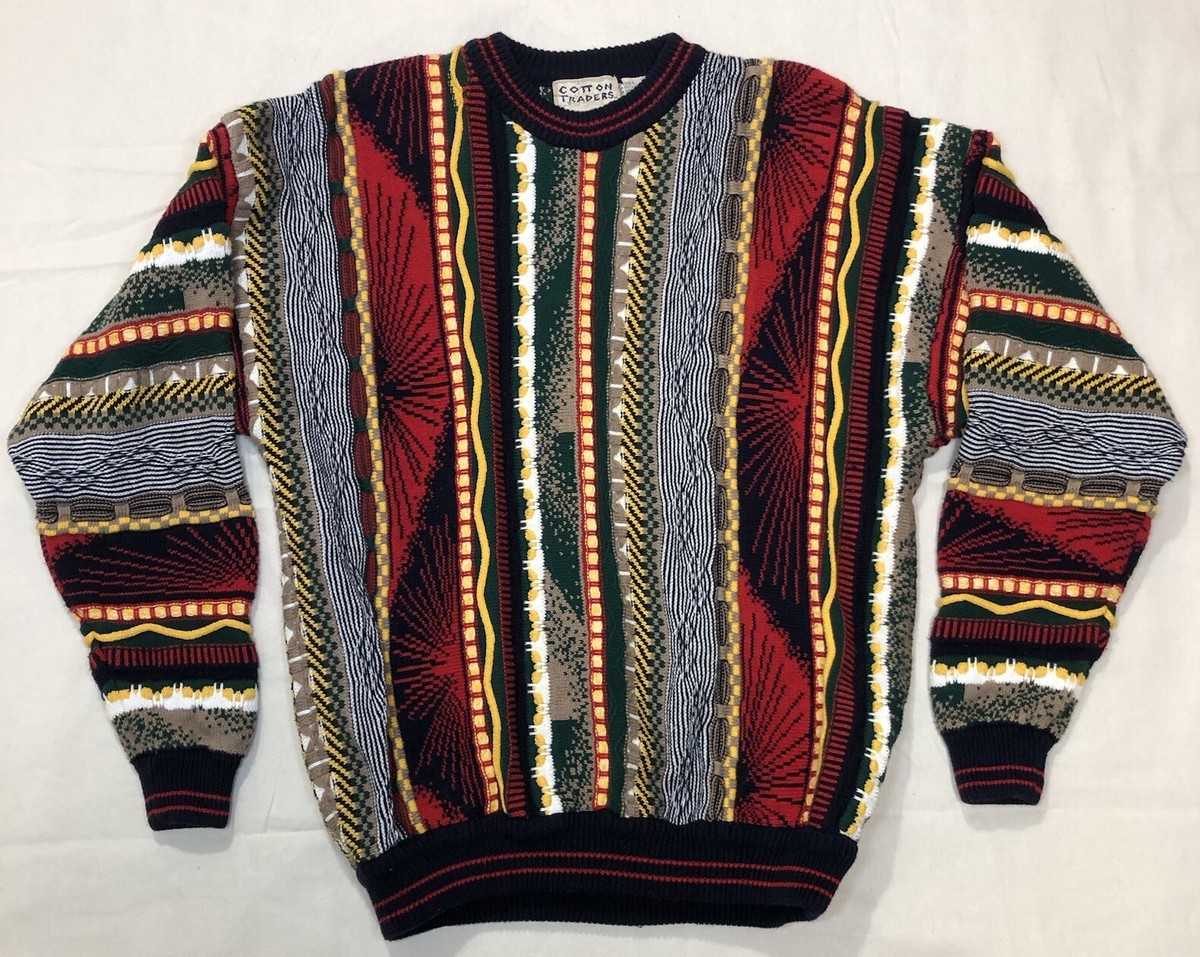 VTG COTTON TRADERS Coogi Style Sweater Mens Large Multicolor 3-D