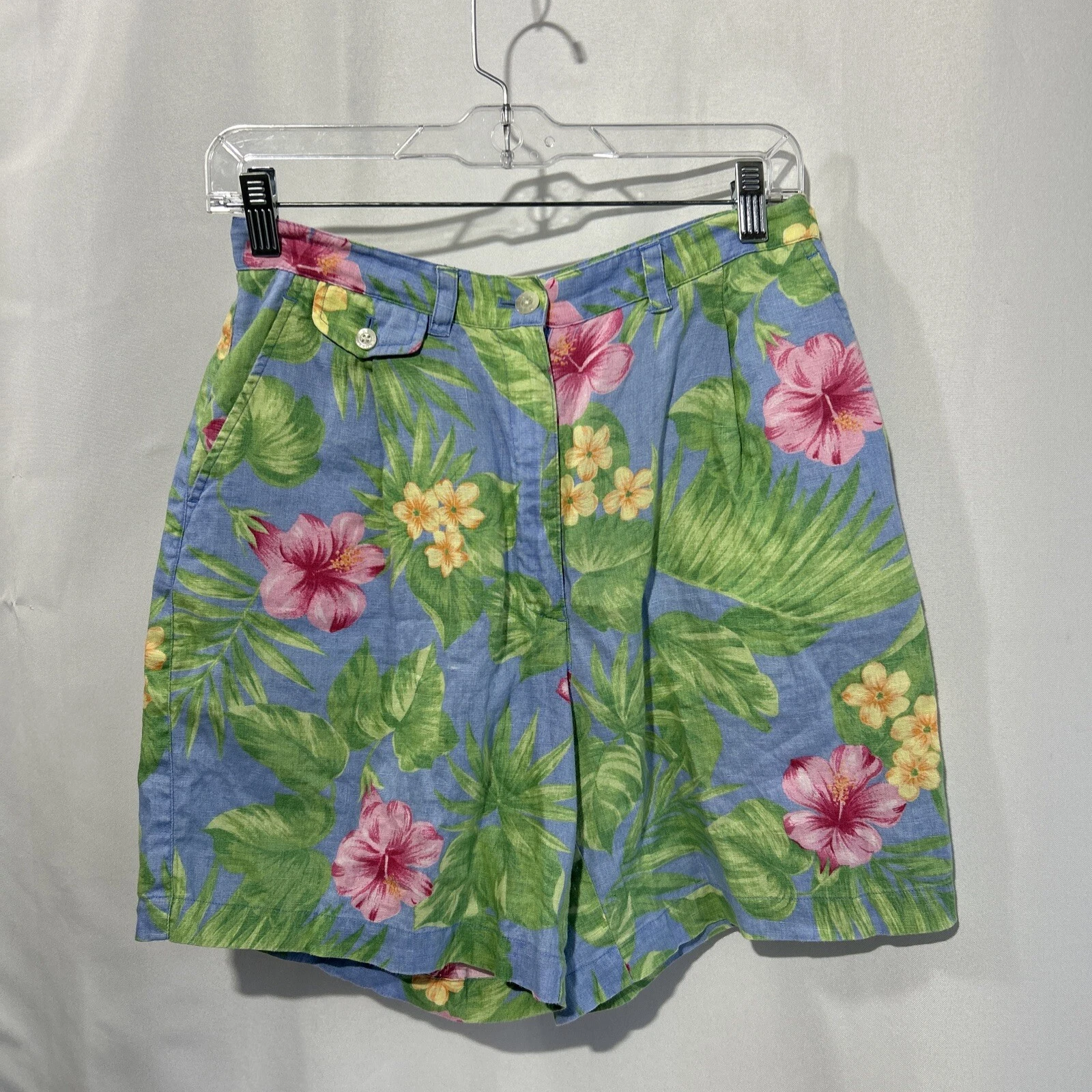 Vintage Lauren Ralph Lauren Woman's Floral Linen Shorts Sz 6 Hawaiian Tropical