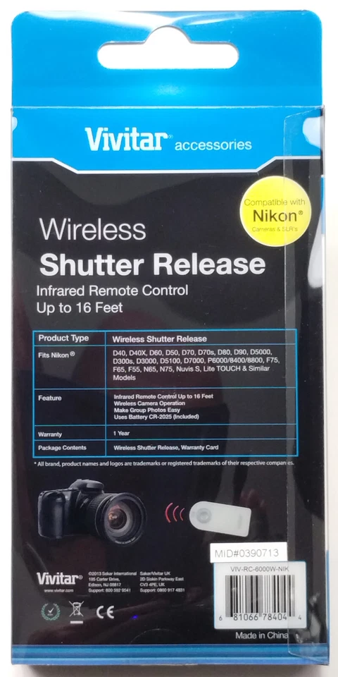 Vivitar VIV-RC-6000W-NIK Infrared Shutter Release, White Nikon Shutter Release - Image 4 of 4