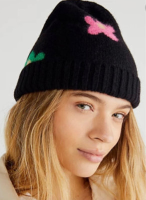 New?Free People-Floating Flowers Beanie Daisy Flower Embroidered Beanie, Handmade Cuffed Knit Unisex  main image 4