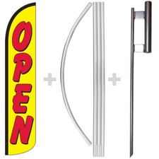 Open Yellow/Red 15' Tall Windless Swooper Feather Banner Flag Pole Kit